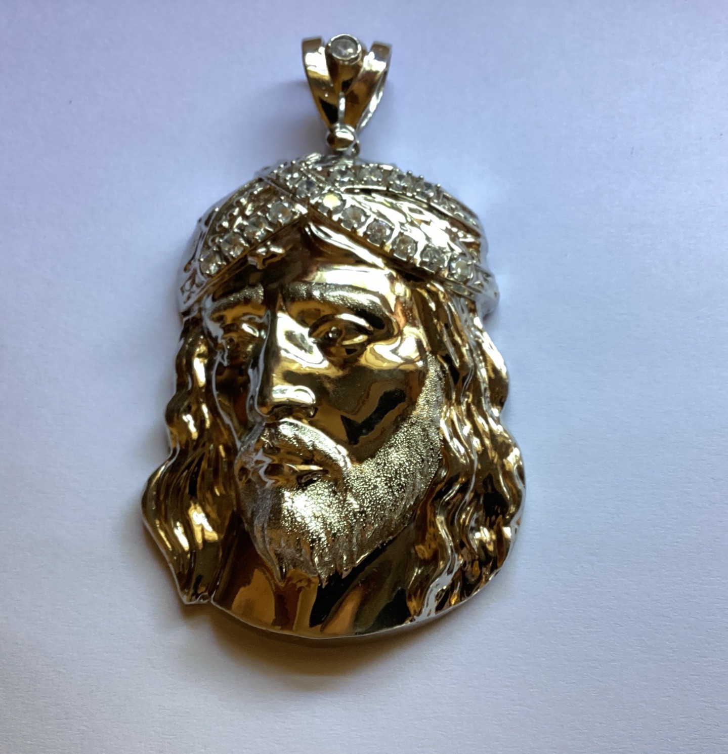 Classic Jesus Head Pendant .925 Fine Silver Large 4” Long Heavy Preowned