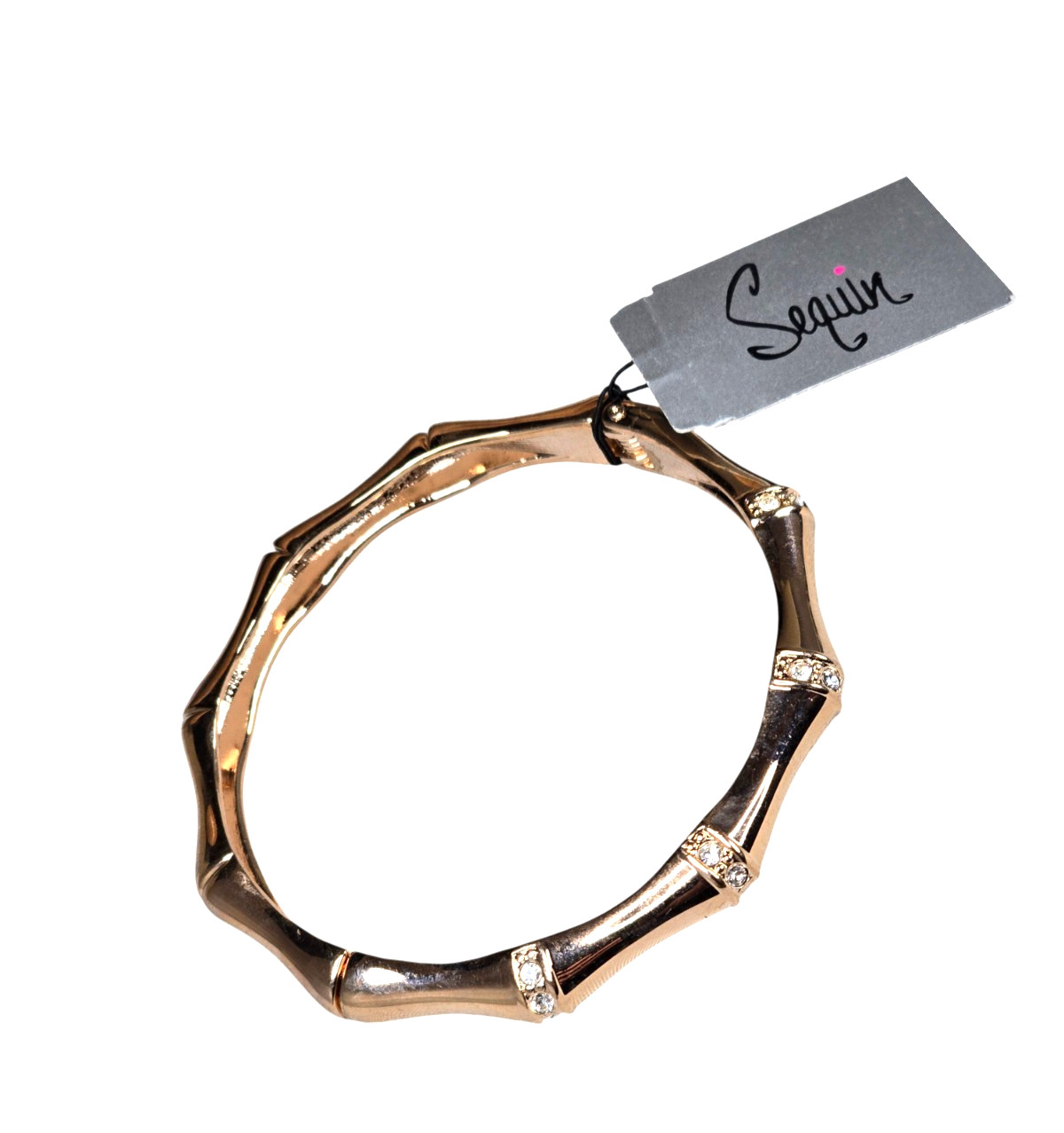 Sequin Women’s Thin Rose Gold Plated Bamboo Style Rhinestone Hinged Bracelet NWT