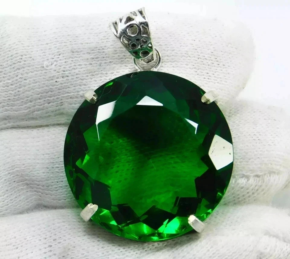 Natural 90.20 Ct+ Tsavorite Garnet Certified 925 Solid Silver Pendant Gemstone