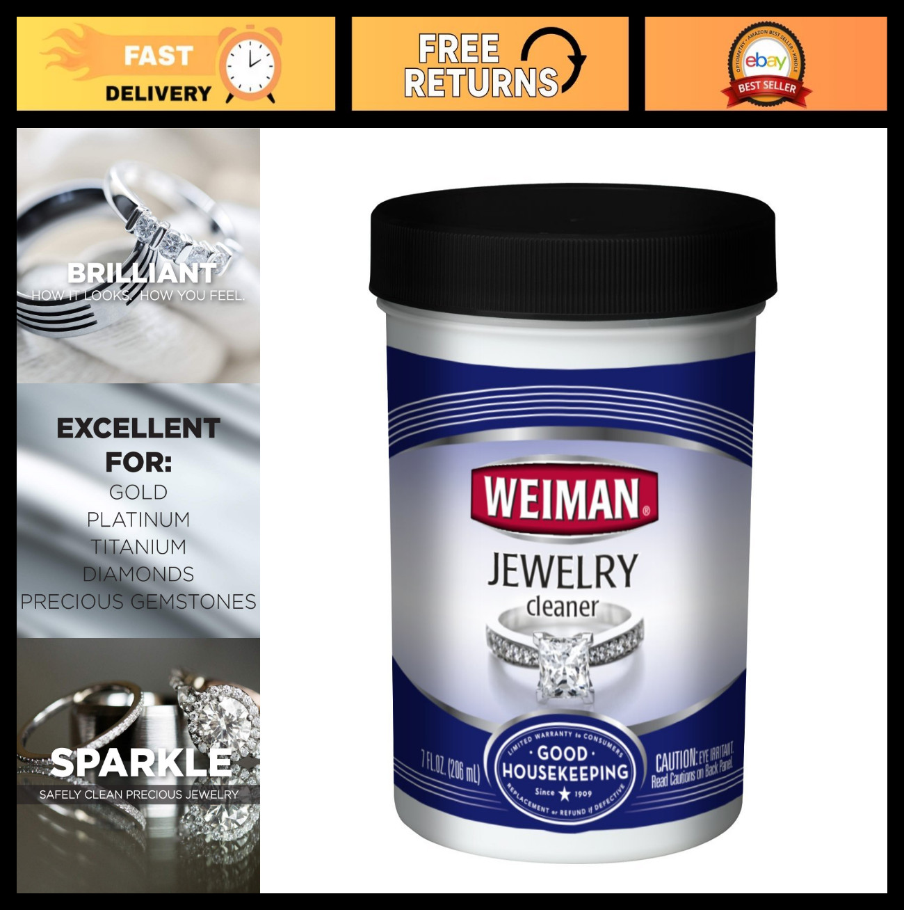 Jewelry Cleaner Solution 7 fl oz – 6 Pack, Safe for All Metals & Stones