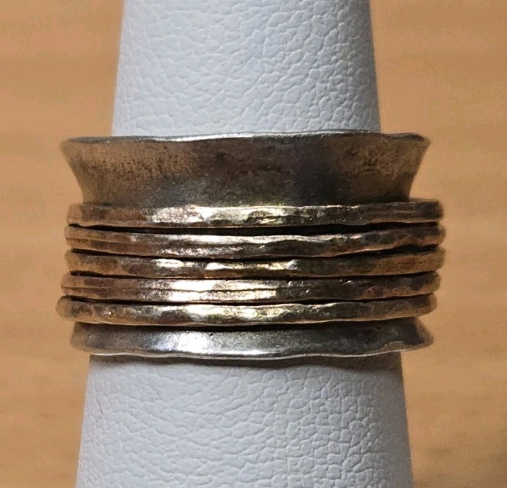 Paz Creations 925 Israel Sterling Silver Spinner Ring Size 5.5 Two Tone 6.39g PZ