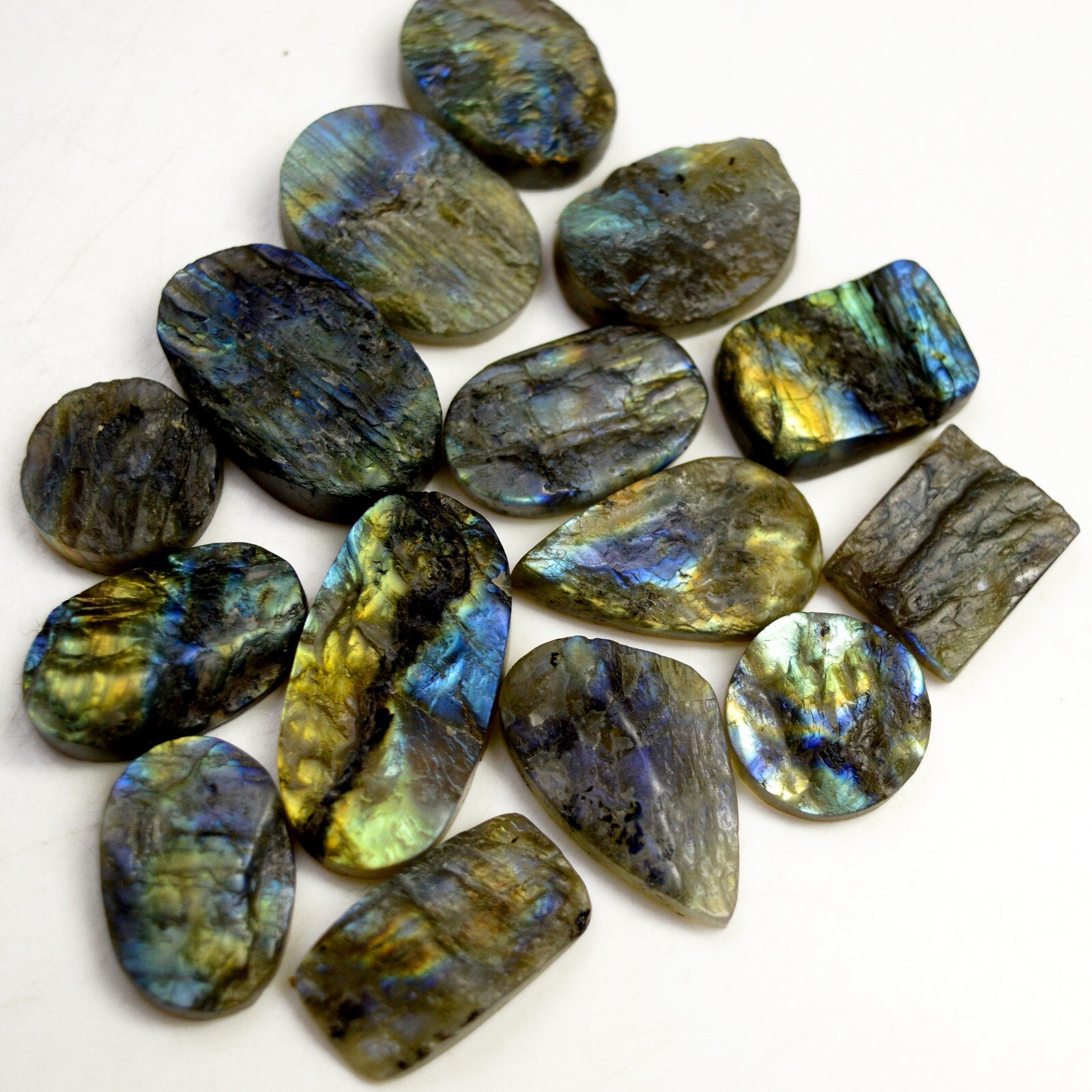15Pcs 279Cts Natural Labradorite Druzy Loose Gemstone Lot 15×15-30x15mm #R-13510