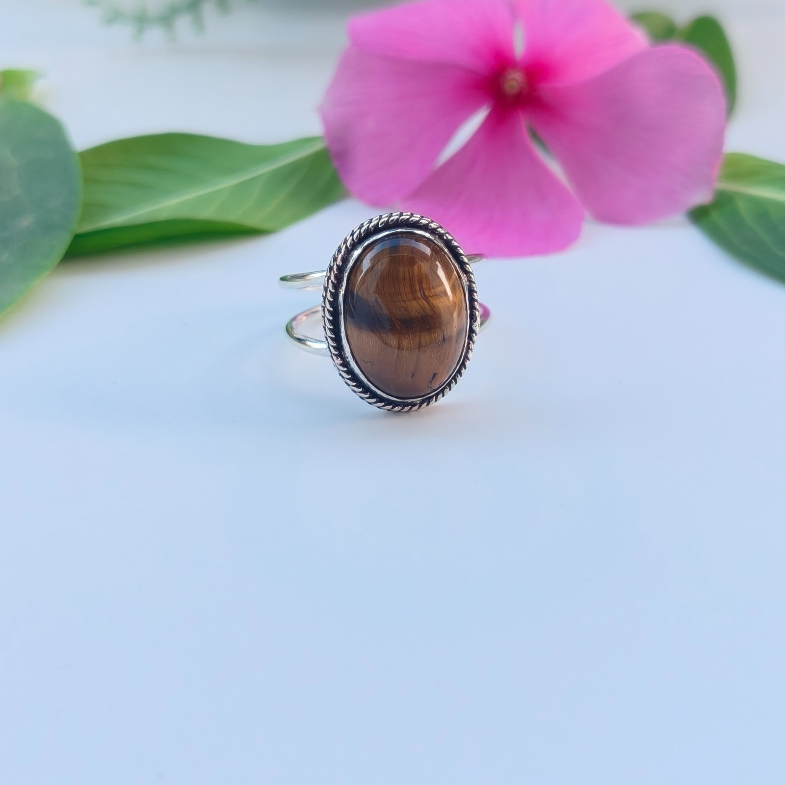 Brown Tiger Eye Gemstone 925 Silver Handmade Statement Ring Jewelry