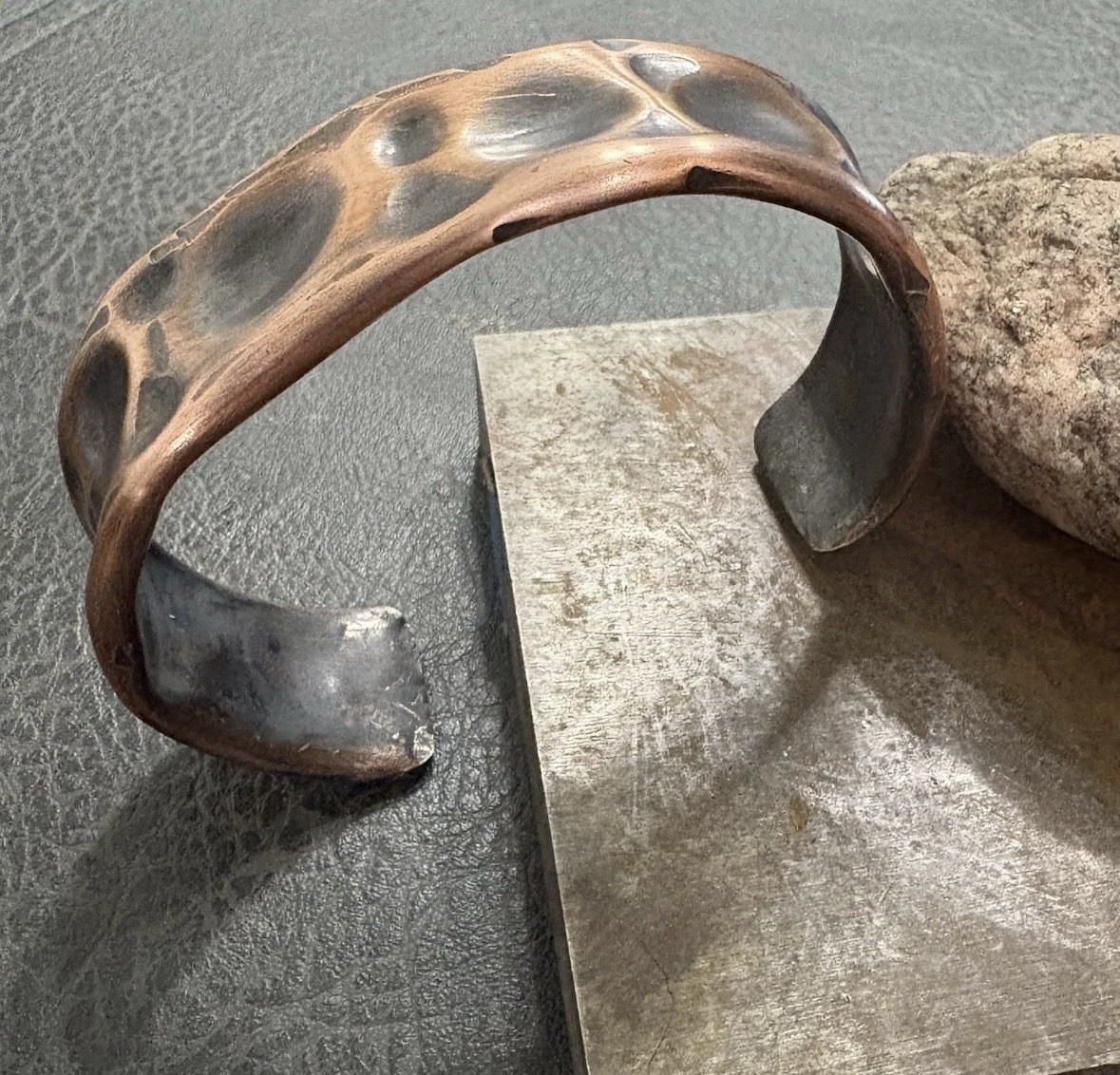 Brutalist M Men’s Wide Hammered Thick Copper Artisan Cuff Bracelet Viking