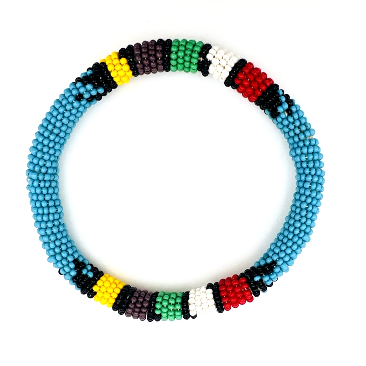 Two Unisex Handcrafted African Seed Bead Bangle Bracelets 2.8 in