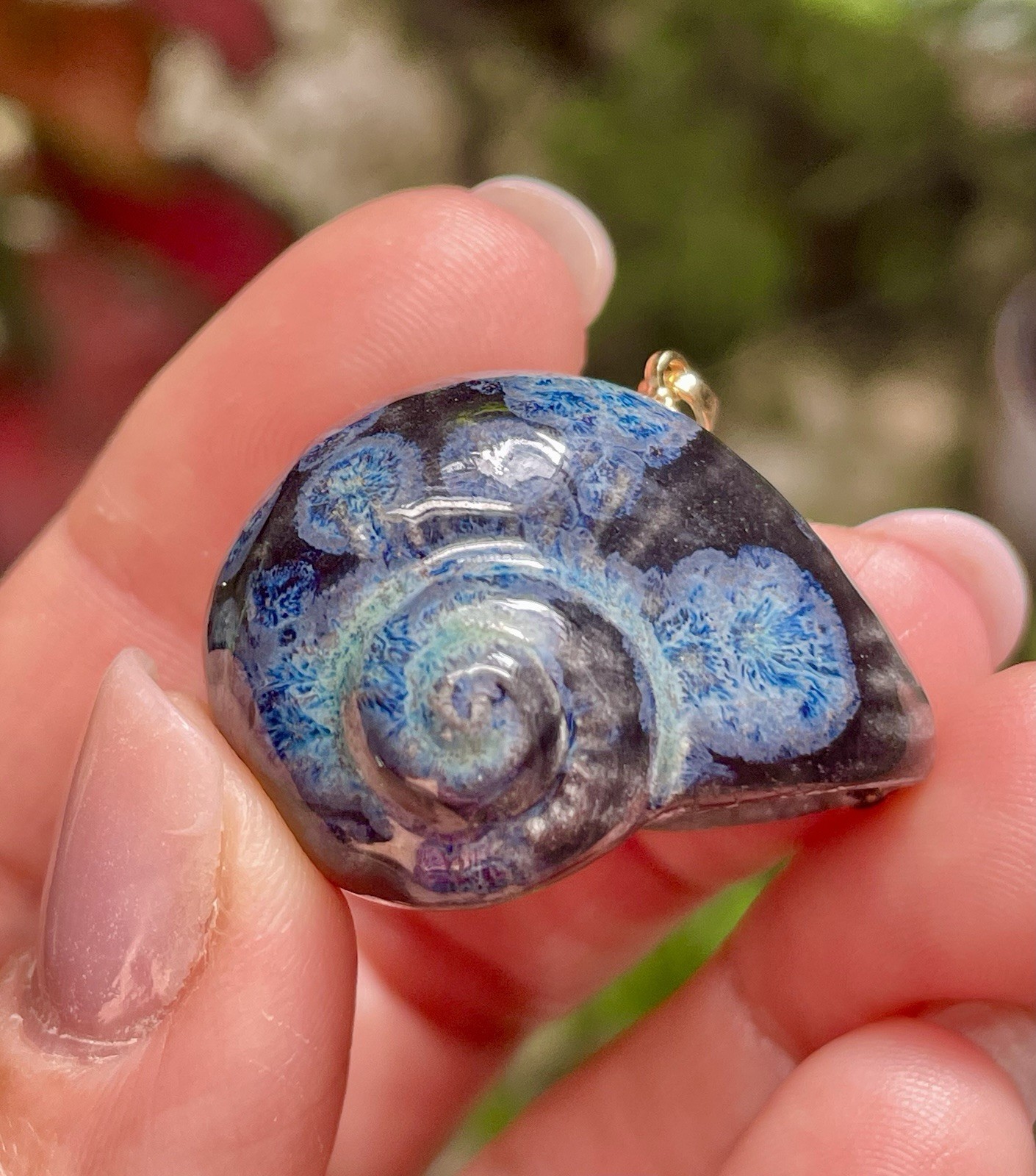 Handmade Ceramic Pendant Jewelry. Unique piece. Deep blue
