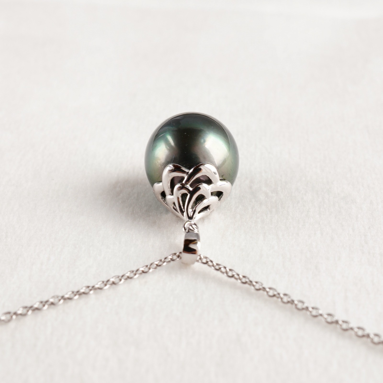 Big 12.3mm Black Green Drop Tahitian Pearl Pendant 925 Sterling Silver, 0.9″