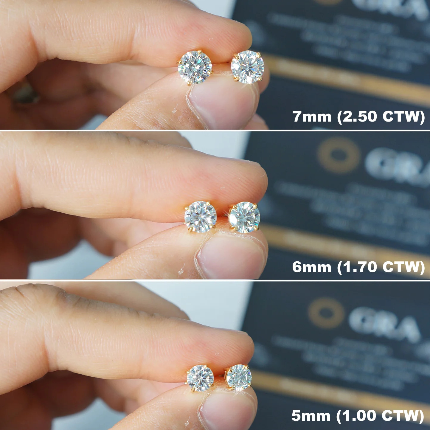Moissanite Solitaire Stud Earrings 14K Gold Plated Sterling Silver Unisex