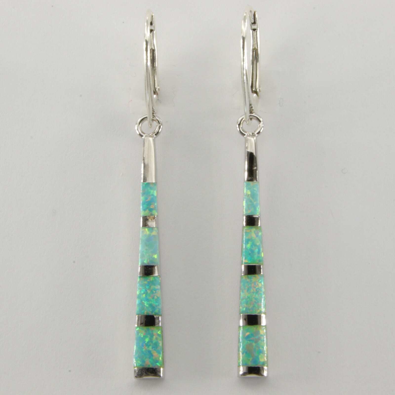 Green FIRE OPAL Triangle Drop Leverback Earrings – 925 STERLING SILVER #31e