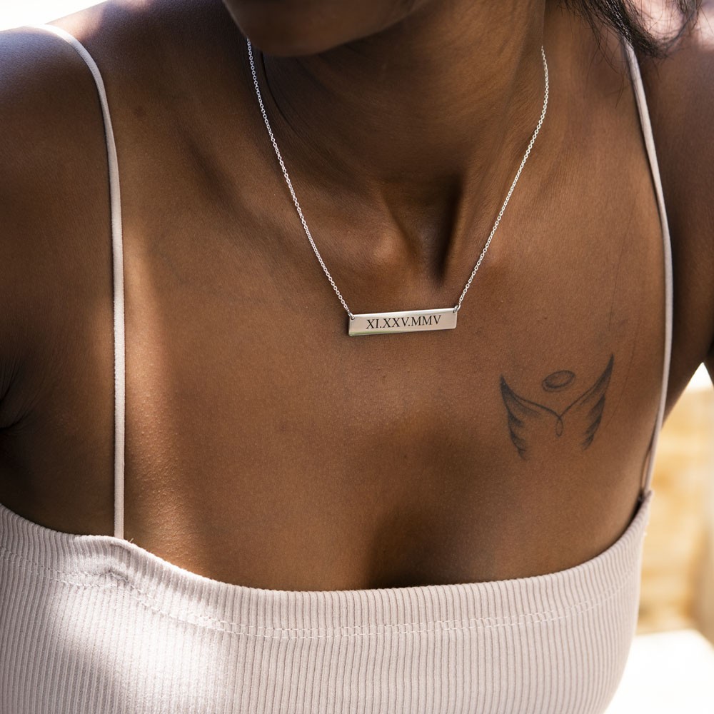 Roman Numeral Date Necklace personalized custom gift handmade
