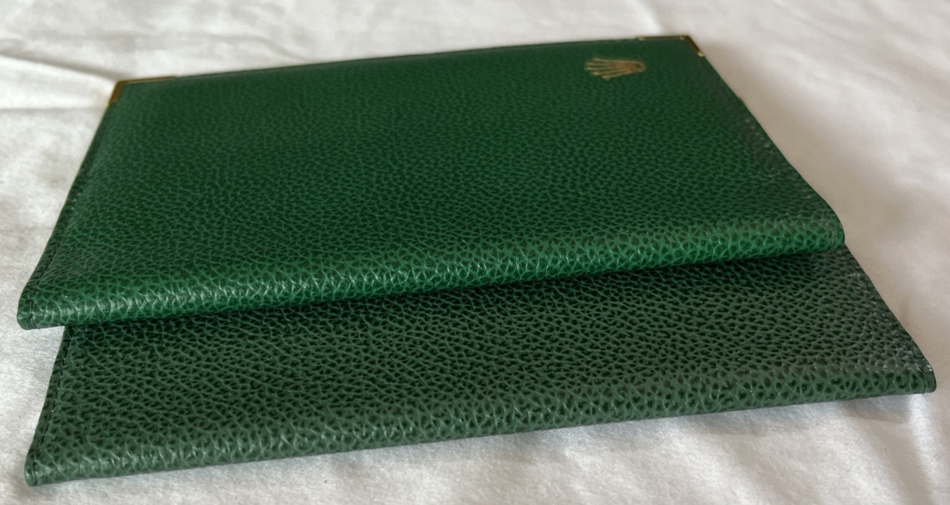 ROLEX (2) Passport Card Document Holder Wallet 68.08.55 Large Green Leather