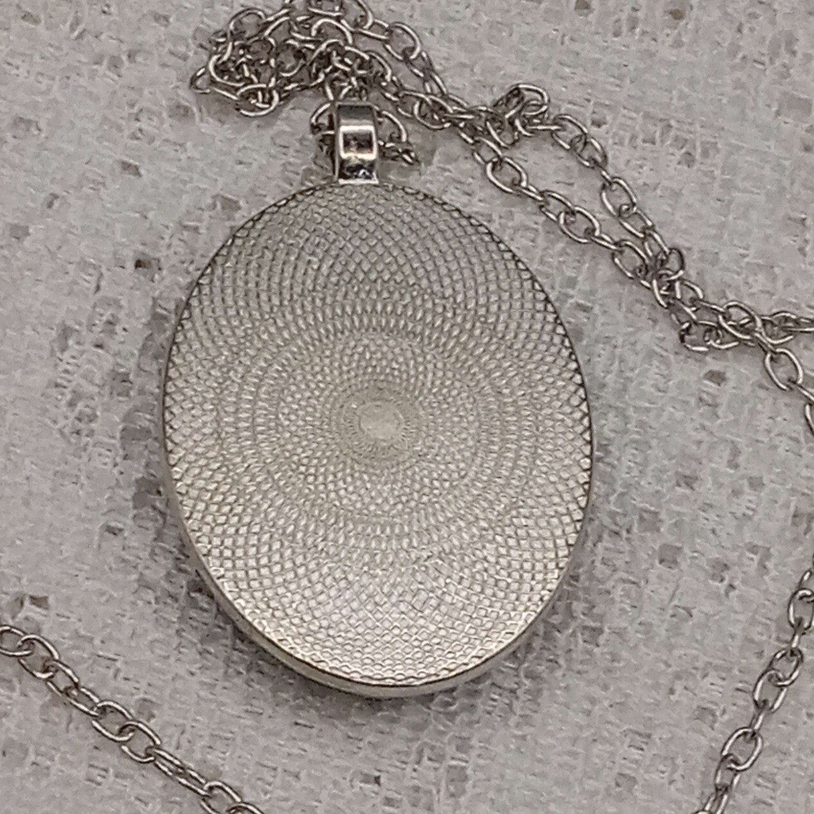 Celestial Necklace Oval Blue Pendant Astrological Symbols Silvertone Chain