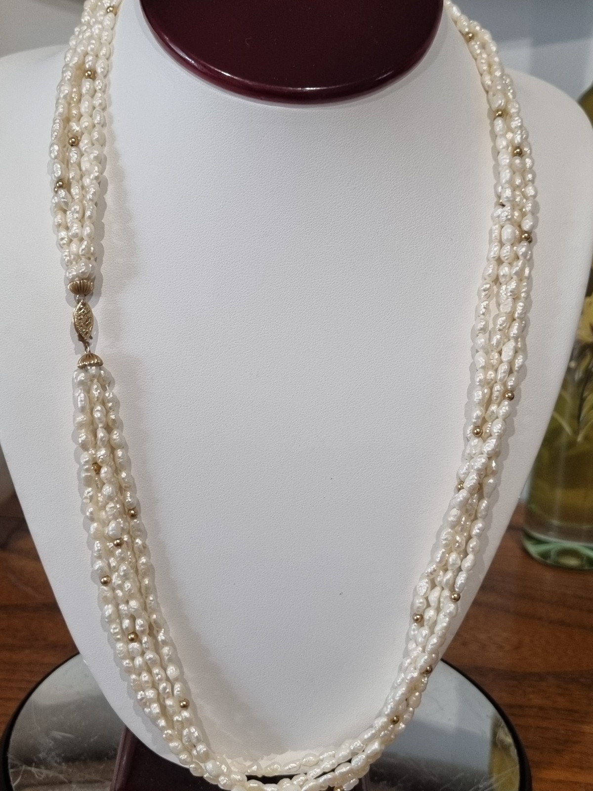 Vintage c1980s 14k Gold Cultured Pearl gold bead Torsade Necklace See video