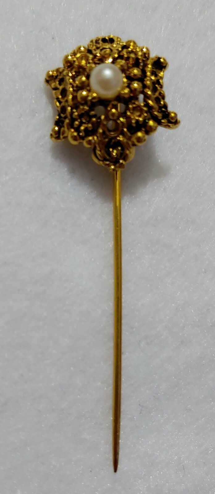 VERY NICE – Great Textured Gold Tone Faux Pearl Stick Pin – 2 1/8 in LONG
