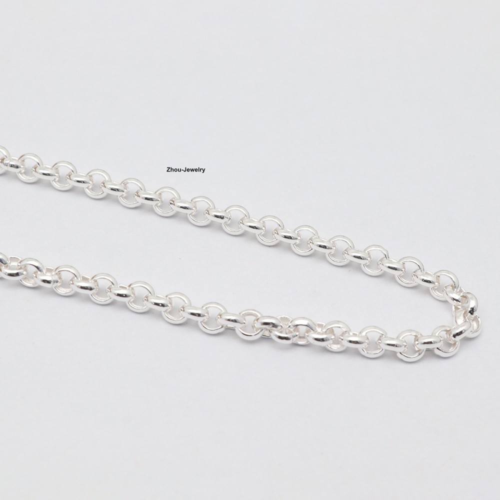 Pure 999 Fine Silver Necklace 3mm Rolo Link Chain Women’s Necklace 17.7inch L