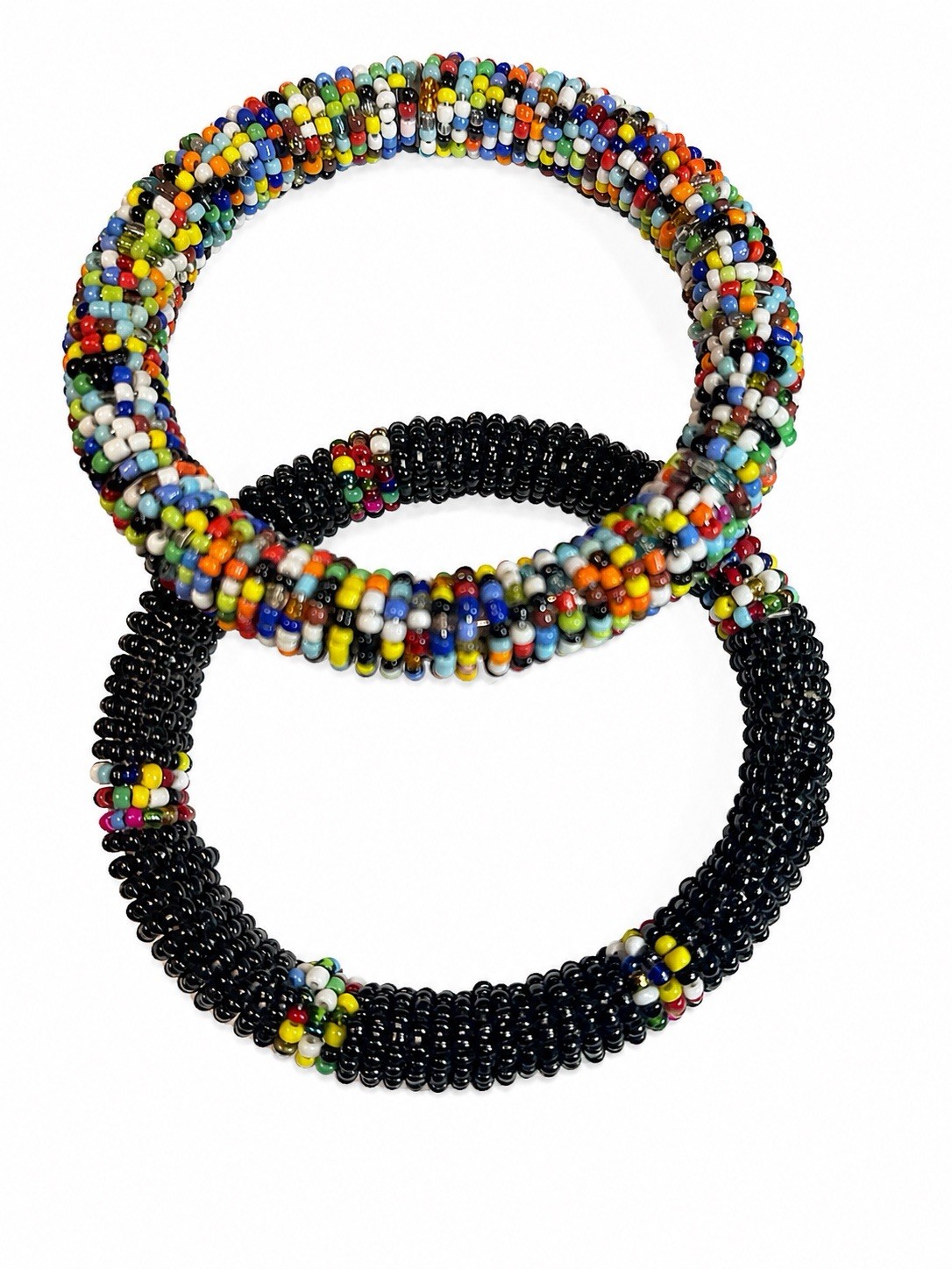 Handmade African Jewelry Black And Multi Color Maasai Bead Bracelet Set