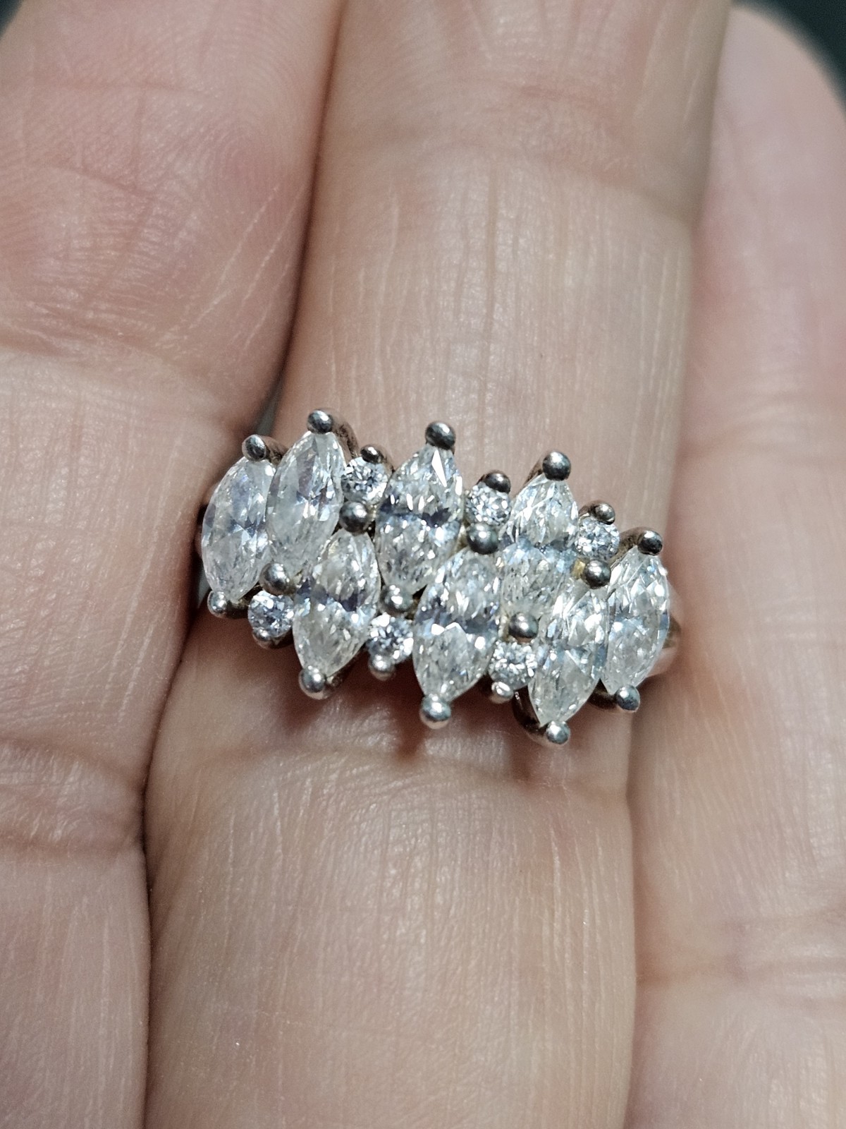 DQCZ Diamonique 925 Silver Cocktail Ring CZ Marquise SZ 7, 4g Free Shipping