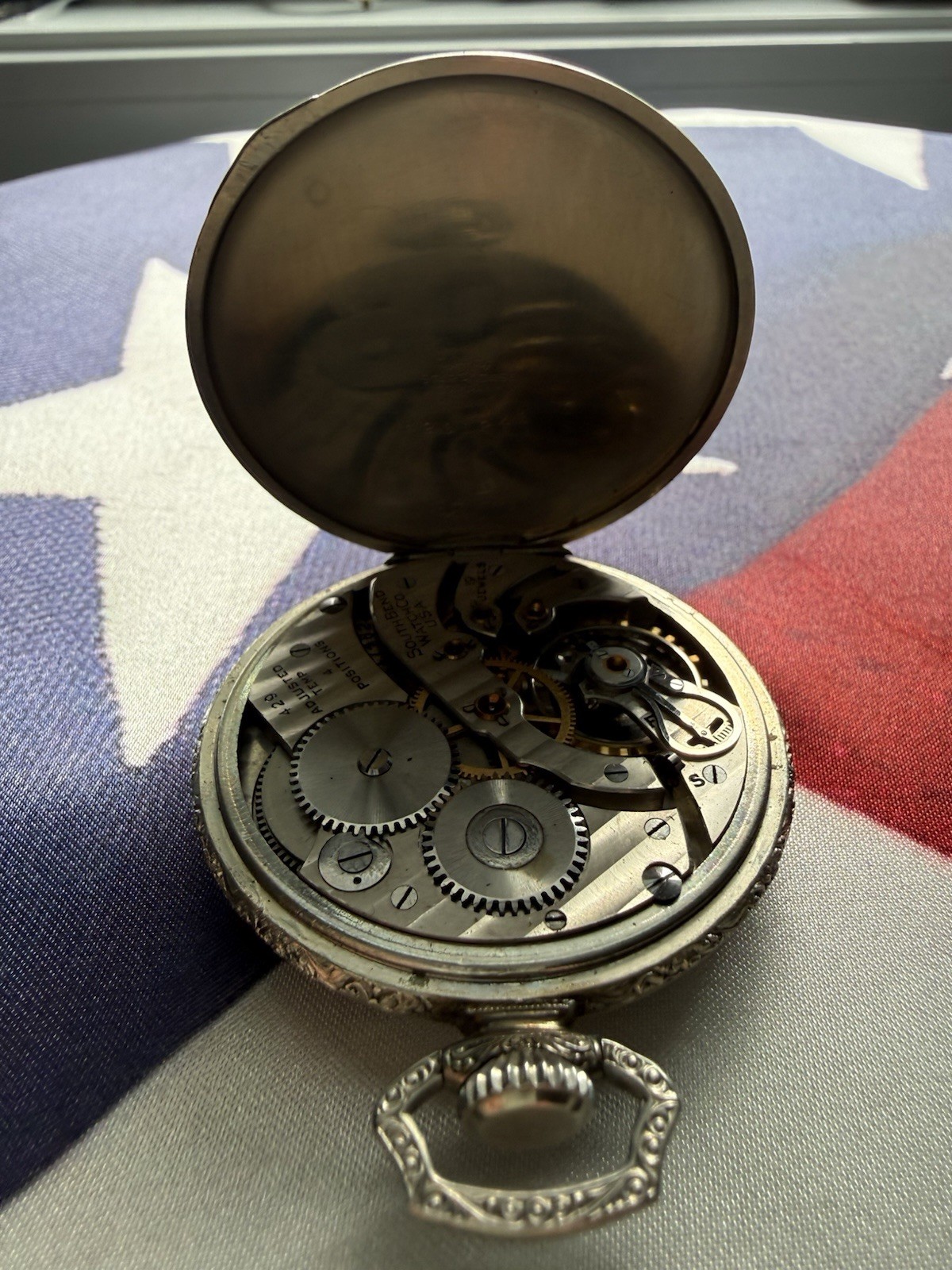 Nearly NOS Antique 1927 South Bend Gr. 429 19J Sz12 pocket watch – Adams Case!