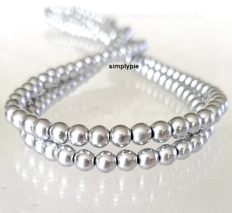 Satin Silver Czech Glass Beads 4mm Round 50 Pcs Opaque Smooth Druk