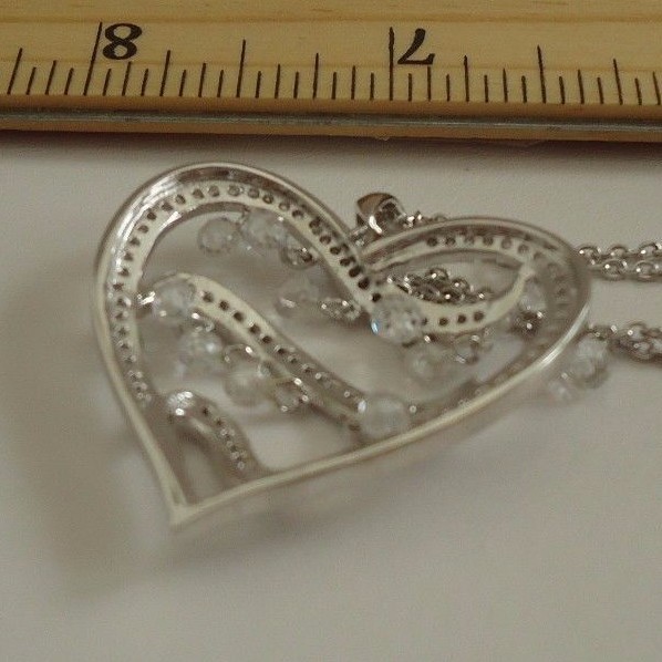 HEART CHANDELIER DANGLING DOUBLE CHAIN NECKLACE PENDANT