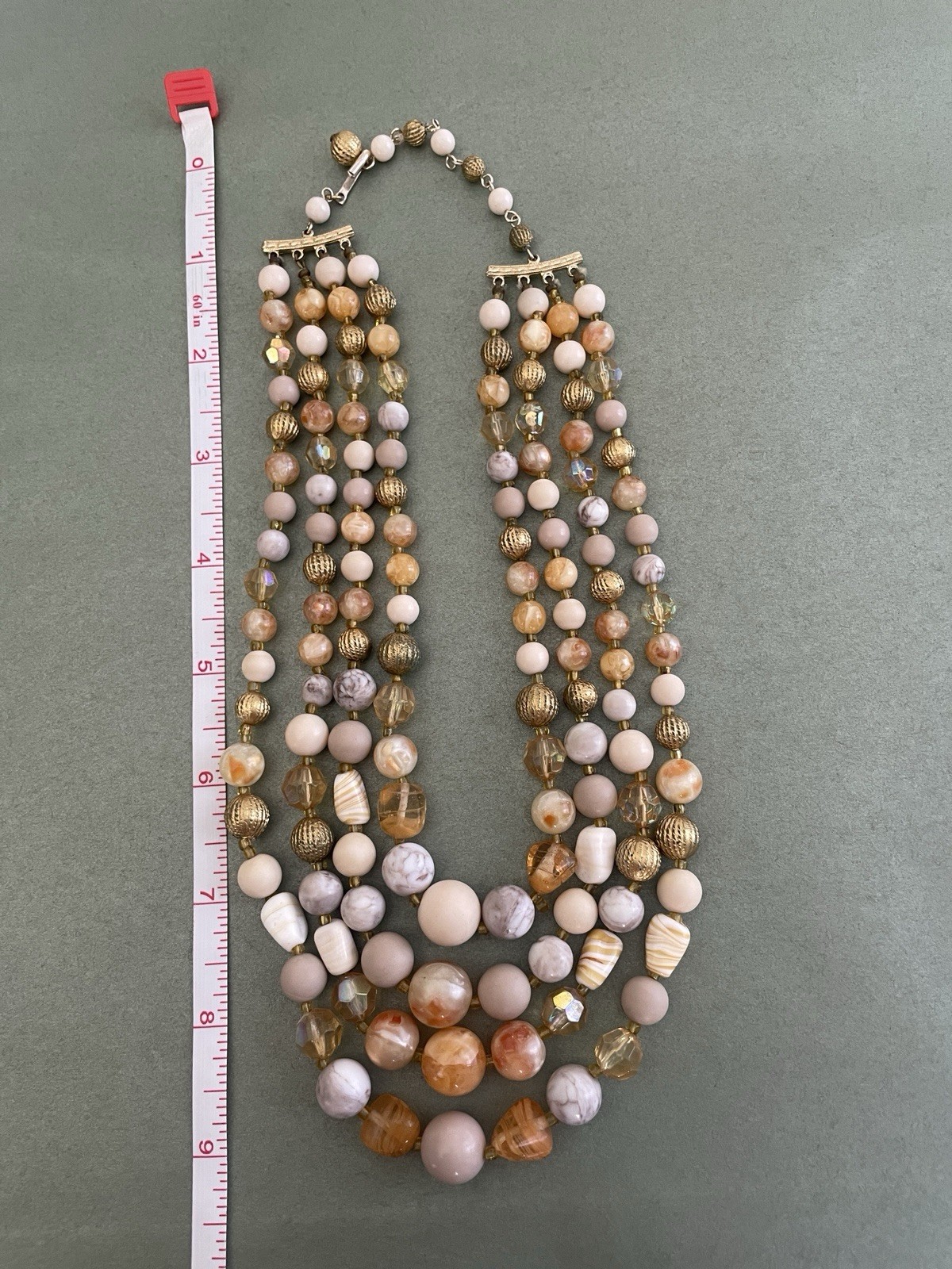 Vintage Multi-Strand Beaded Statement Necklace Multicolor Hook 9 in.