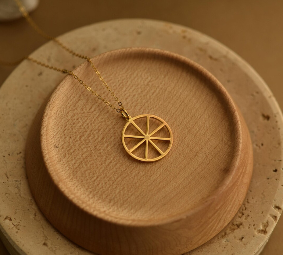 Wheel of Dharma Necklace Minimal Gold Dharmachakra Spiritual Jewelry 925 Silver