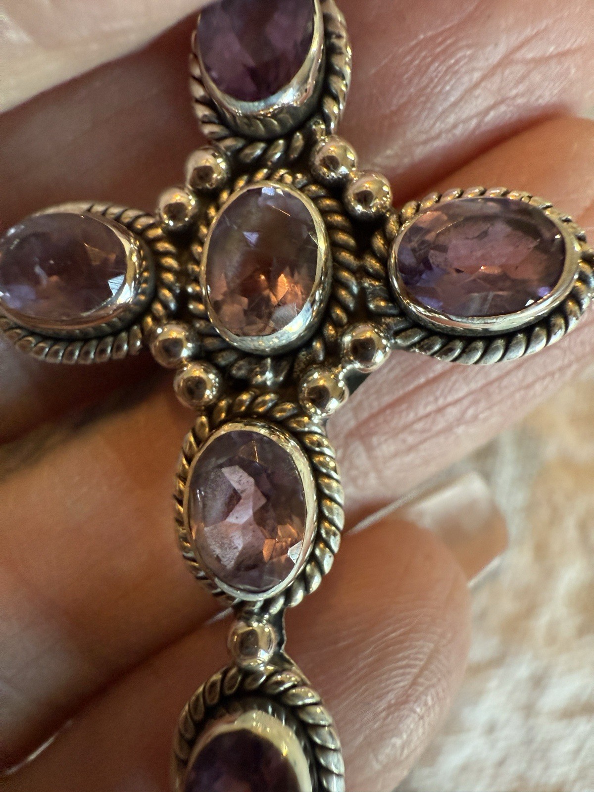 Amethyst Cross Pendant 6.50ct Sterling Silver 2 x 1.25 Inches