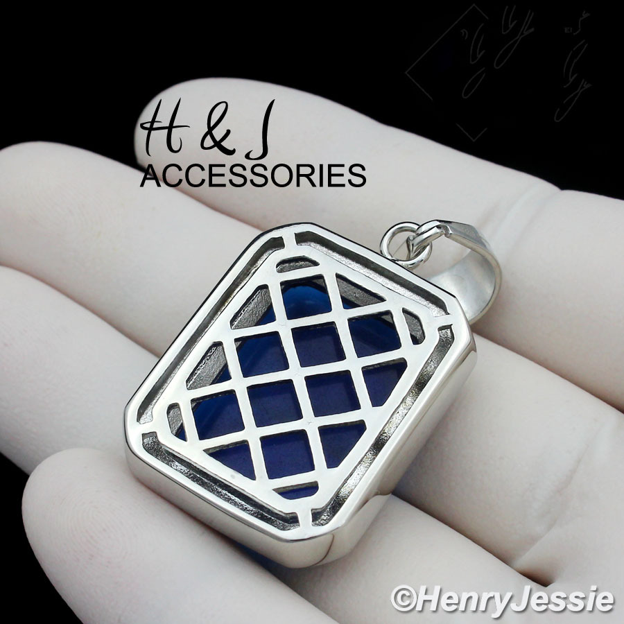 MEN’s Stainless Steel Silver Blue Rhinestone Charm Pendant*ASP103