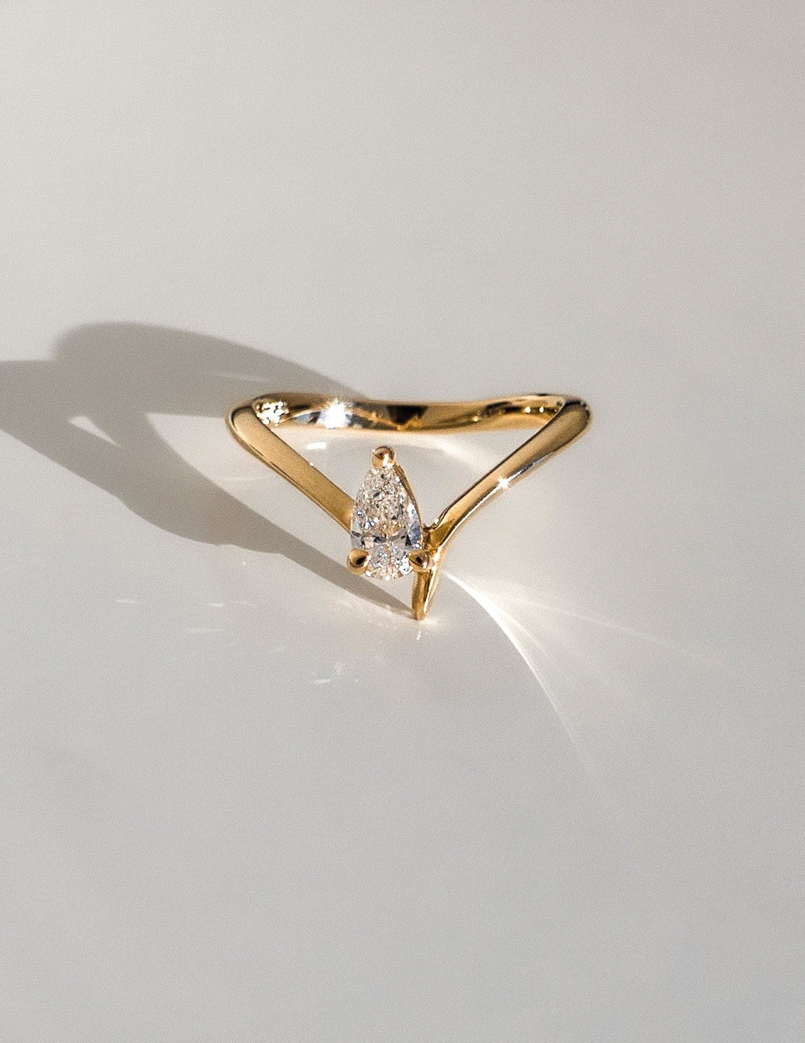 Lab Grown Solitaire 50CT Diamond Pear Cut Ring for Women 14K Yellow Gold