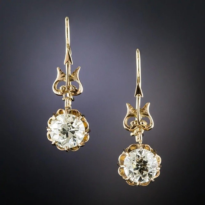 1.50Ct Round Cut Diamond Lab-Created Hook Drop Earrings 14K Yellow Gold Plated