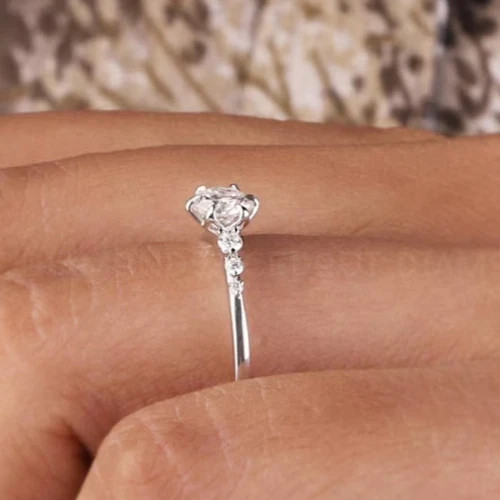 Diamond Ring Lab Grown Round Cut IGI Certified 14k White Gold 1.2 Ct VVS E F