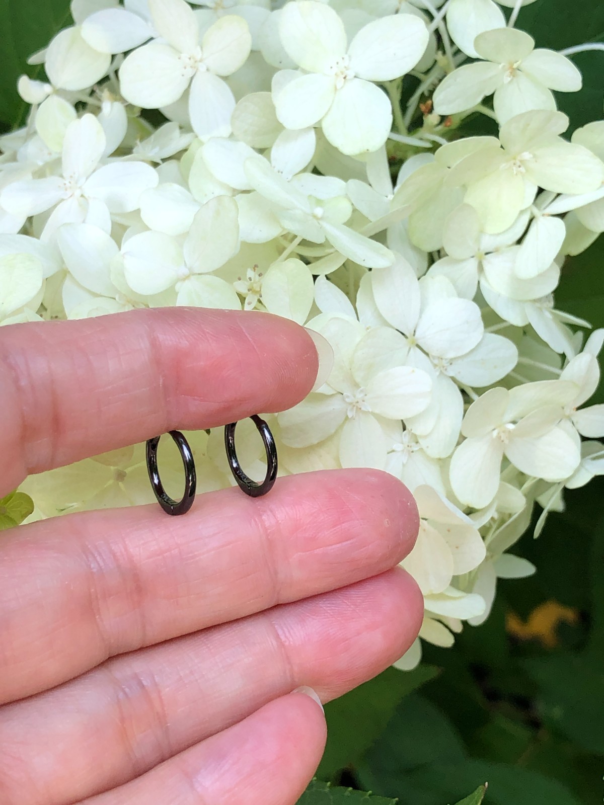 Plain Black Huggie Hoop Earrings Sterling Silver 925 10.8mm/9mmx0.9mm VERY SMALL