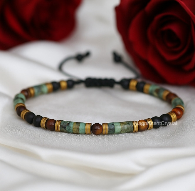 Turquoise Tiger’s Eye Black Onyx Bracelet Dainty Energy Jewelry Women Gifts