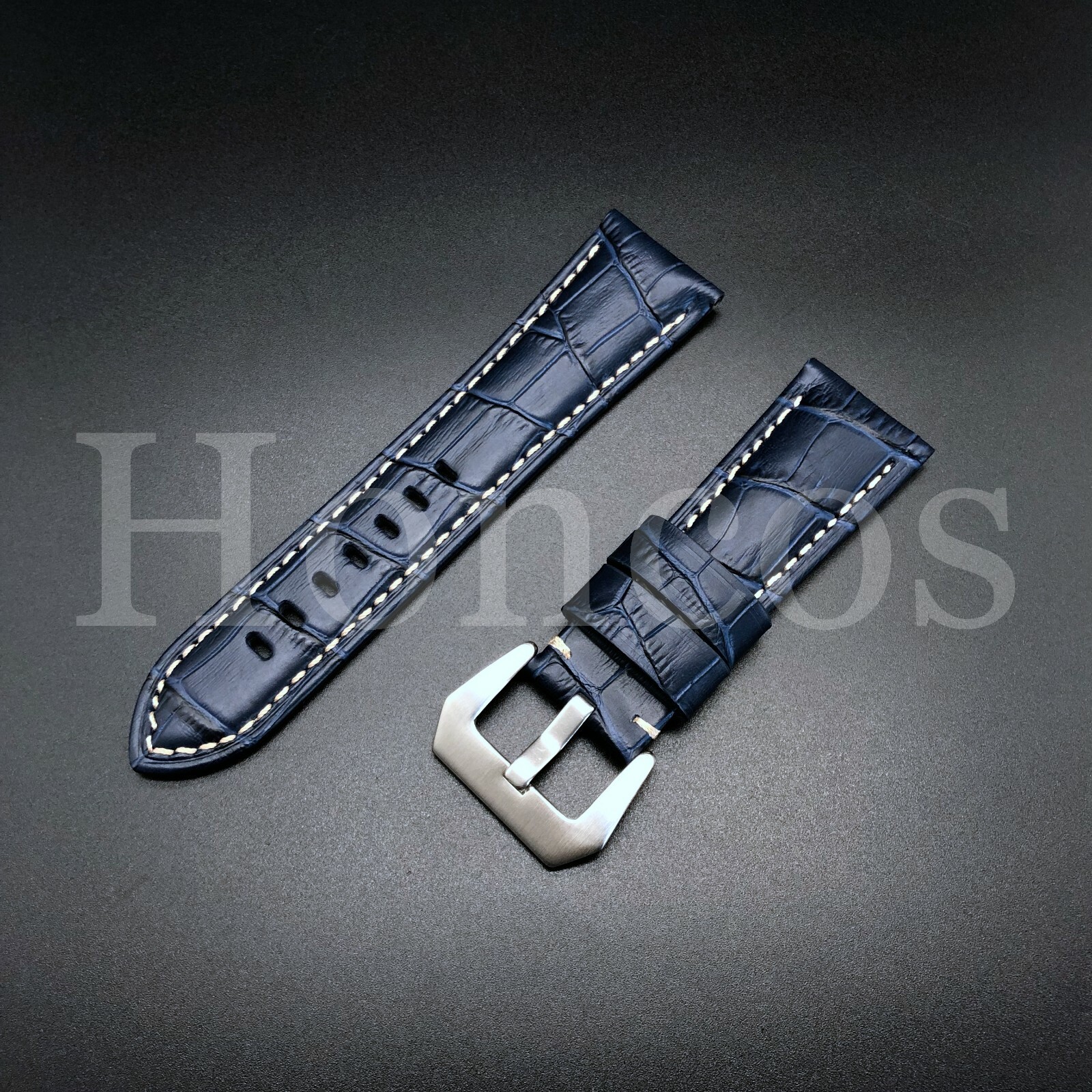 Fits For Panerai 22mm 24mm Dark Blue Croc Leather Watch Strap Band Pre-v Buckle