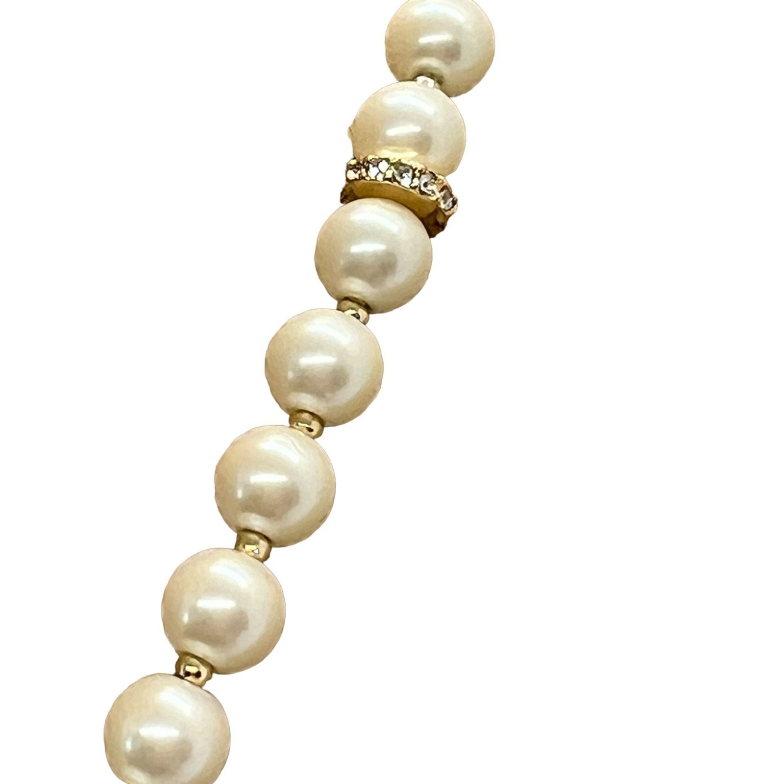 Ann Taylor Gold Tone Faux Pearl Tassel Necklace Clear Rhinestones 29″ Long