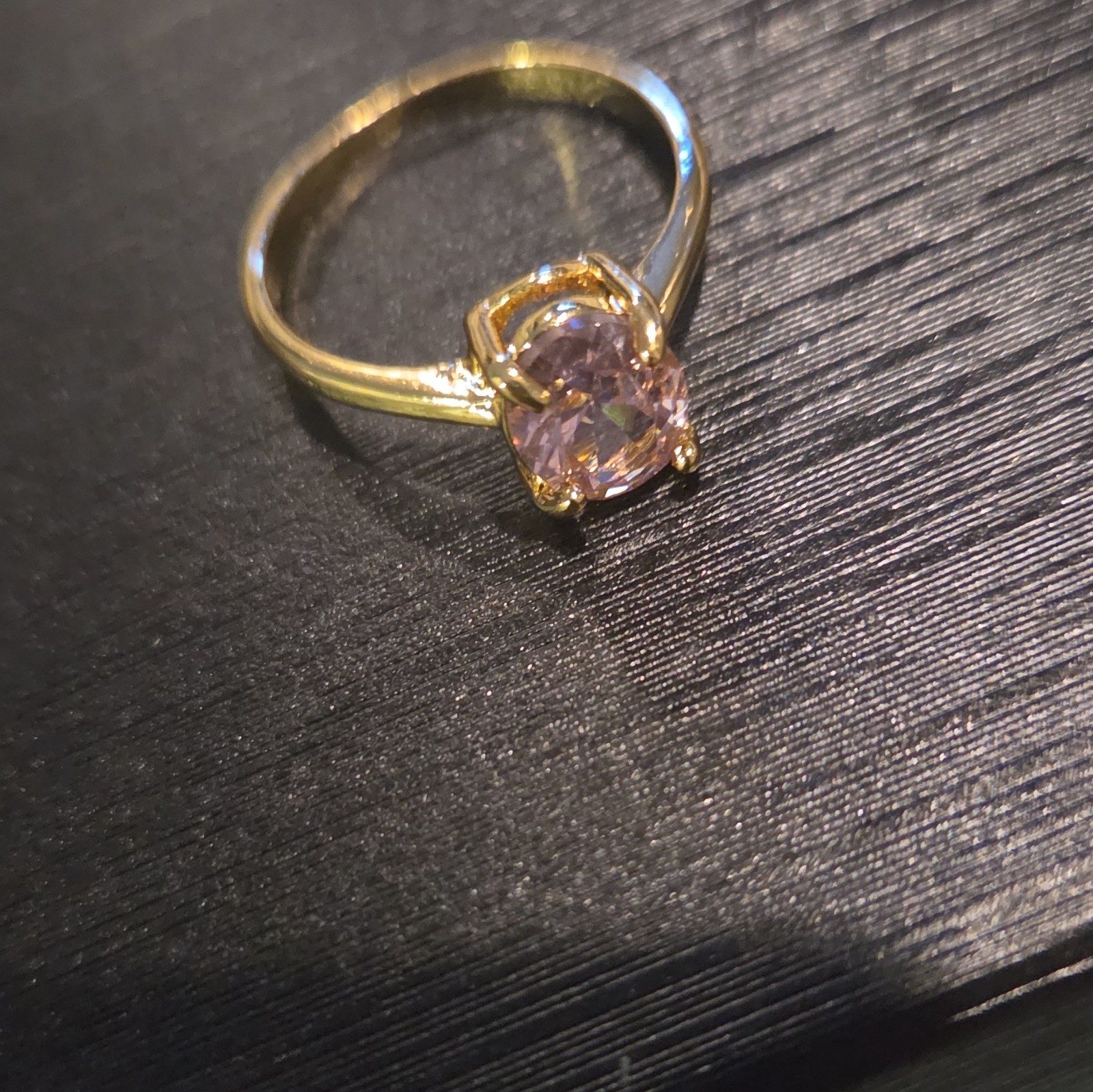 Yellow Gold Plated Prong Set Solitaire Band Ring Size 8 Oval Pink Stone 1