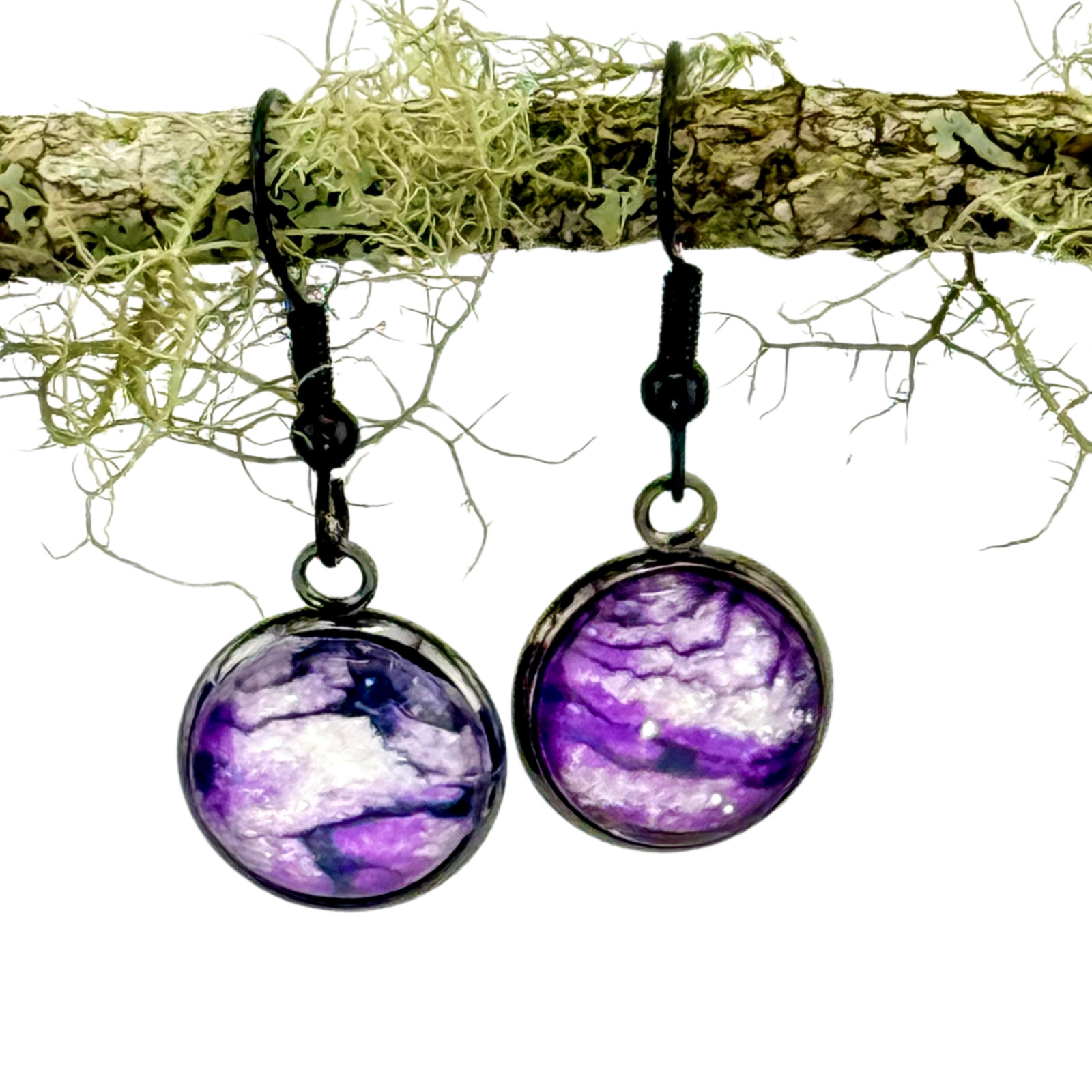 Dangle Earrings Handmade “Frosty Lake” Gunmetal Electro Sterling French Earwires