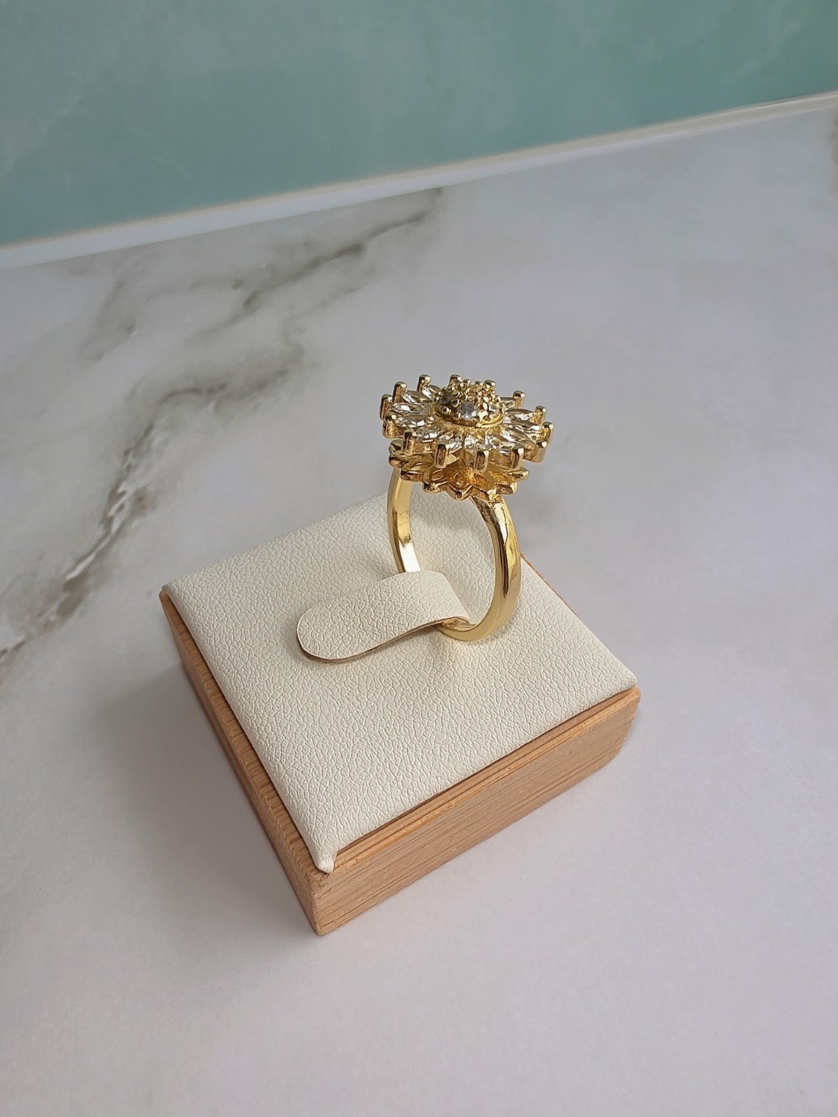 Fidget Spinner Rings for Women Flower Adjustable CZ 14K Gold & 925 Silver