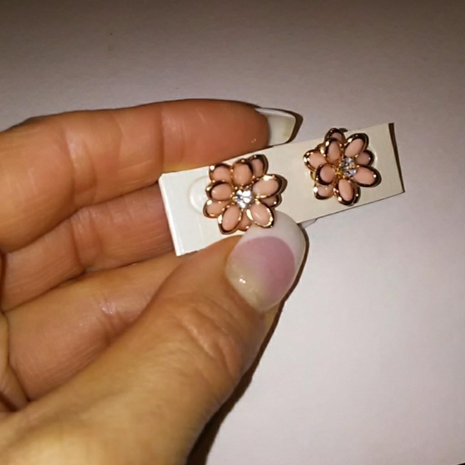 Camelia Flower Blossom Earrings Peach color Simulated Diamonds Fairygoth Wedding