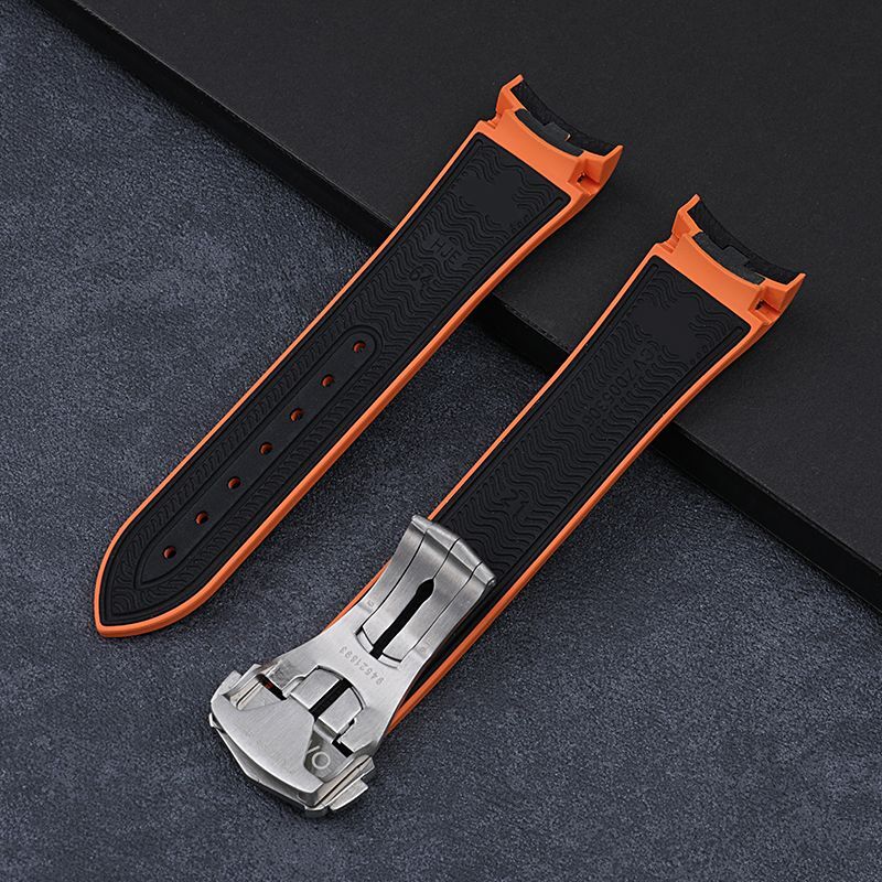 21mm Black Orange Strap Nylon Rubber Watch Band For Omega Seamaster Planet Ocean