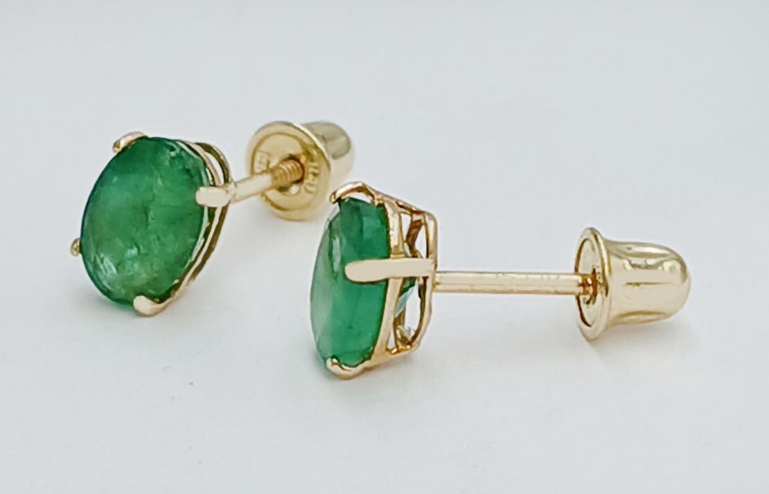 GENUINE 1.34 Cts EMERALD STUD EARRINGS 14K GOLD – Free Appraisal – SCREW BACKS
