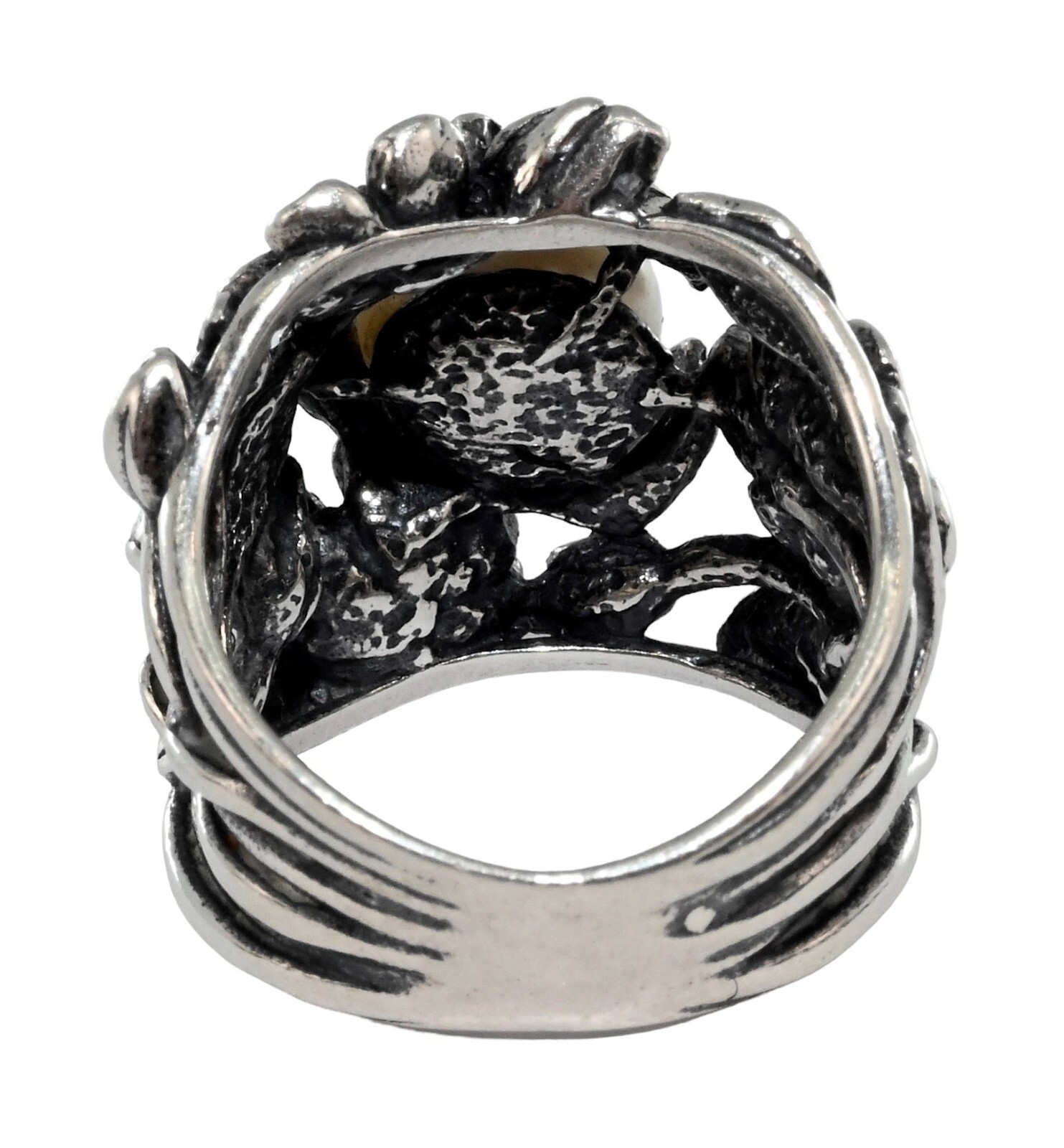 Paz Creations PZ Israel Solid 925 Sterling Silver Floral Pearl Ring! Size: 5.5!