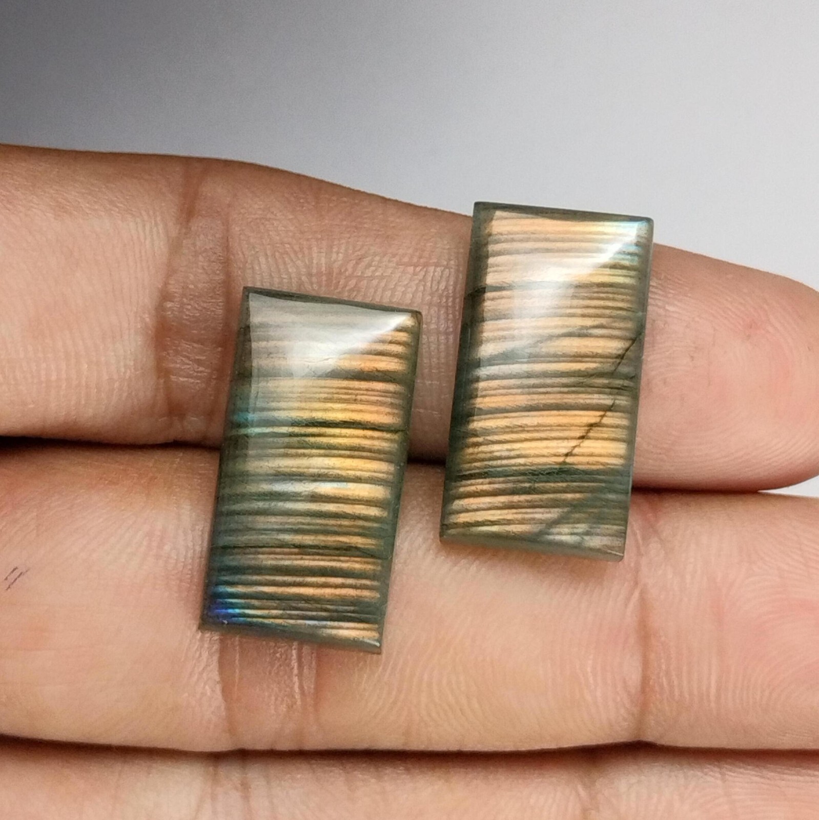 Natural Labradorite Baguette Pair Cabochons – Flashy Gems for Jewelry 28.00 Ct