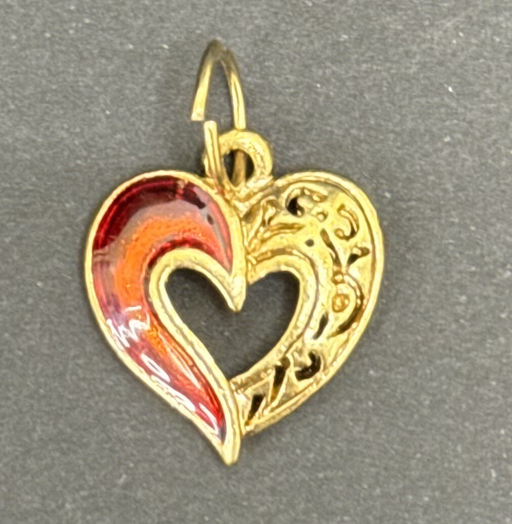 Lot of 4 Gold tone & Enameled Heart Pendants Approx. 0.75″ diameter