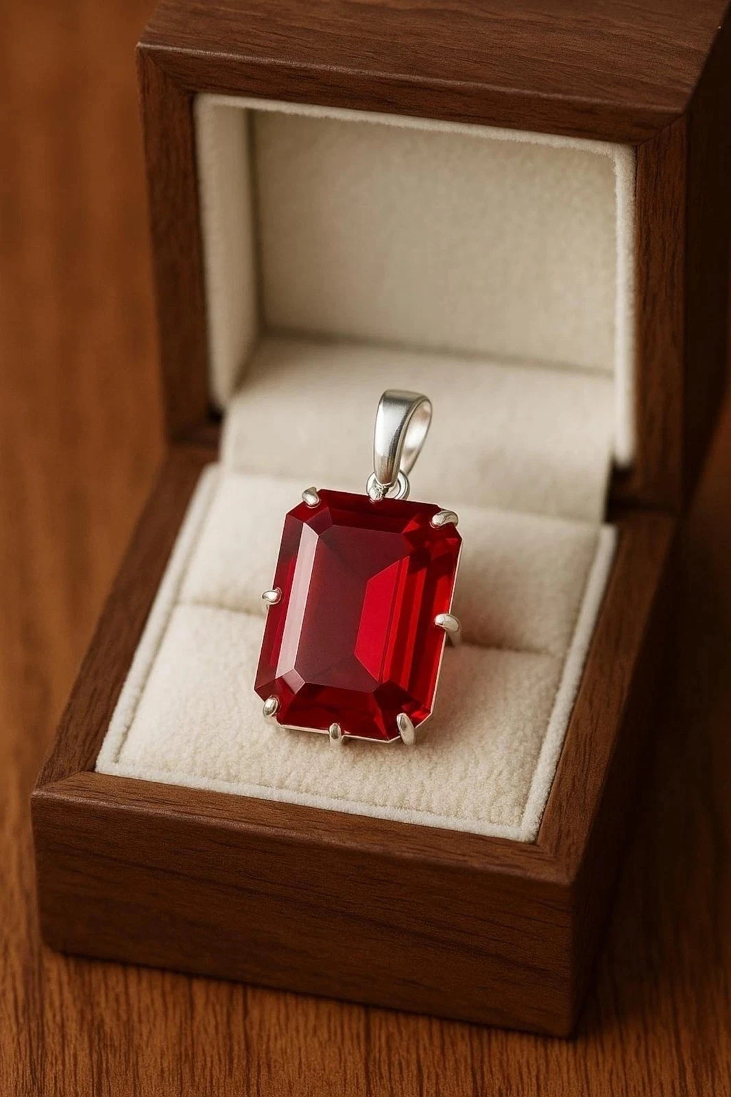 Natural Red Ruby Emerald Cut 925 Solid Silver Pendant Loose Gemstone 26.75 Ct