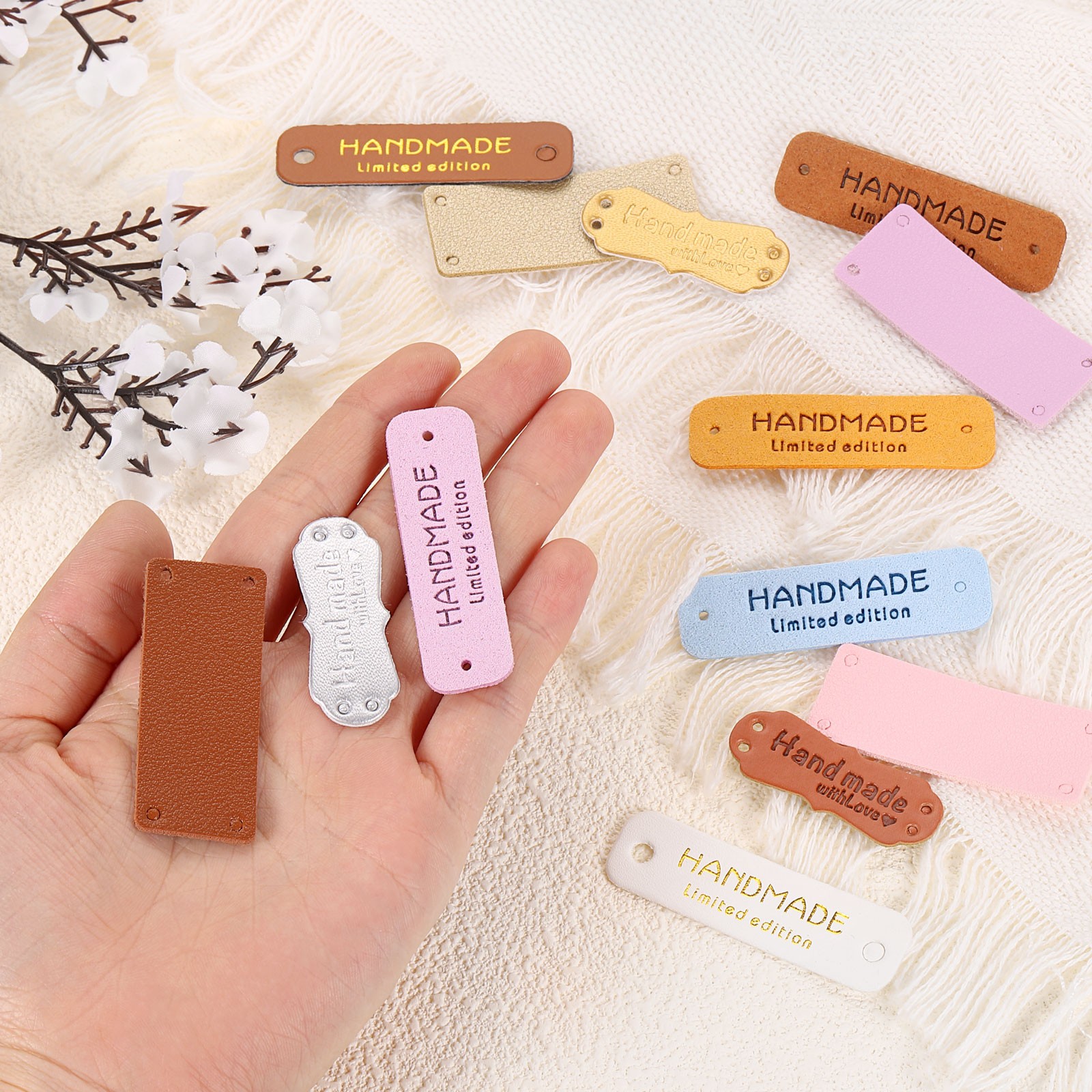 60Pcs Leather Labels for Handmade Items, 0.59″x1.57″, Black