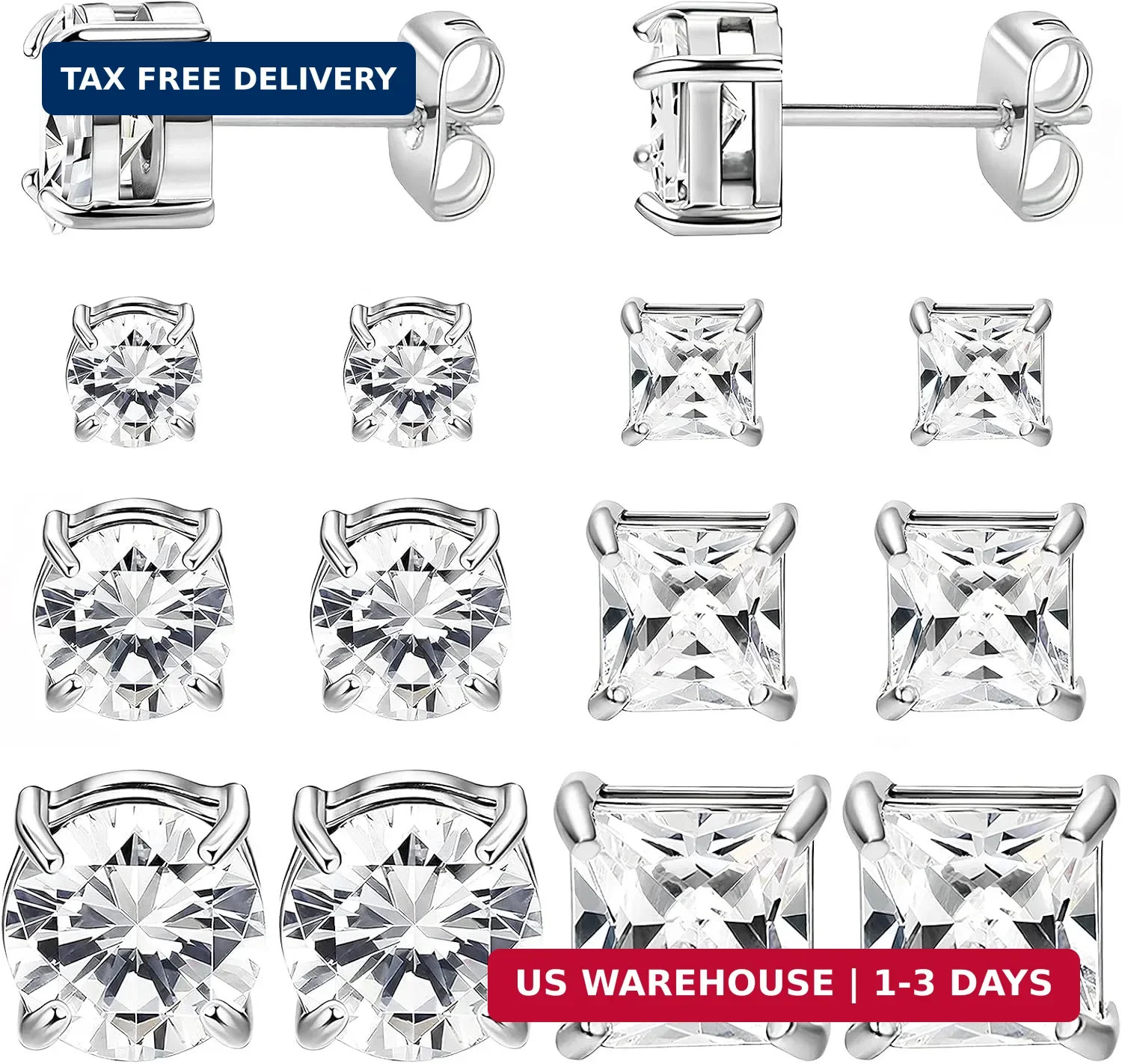 NEWITIN 6 Pairs Halo Stud Earrings Set for Men Hypoallergenic Earring 3mm/5mm/7m