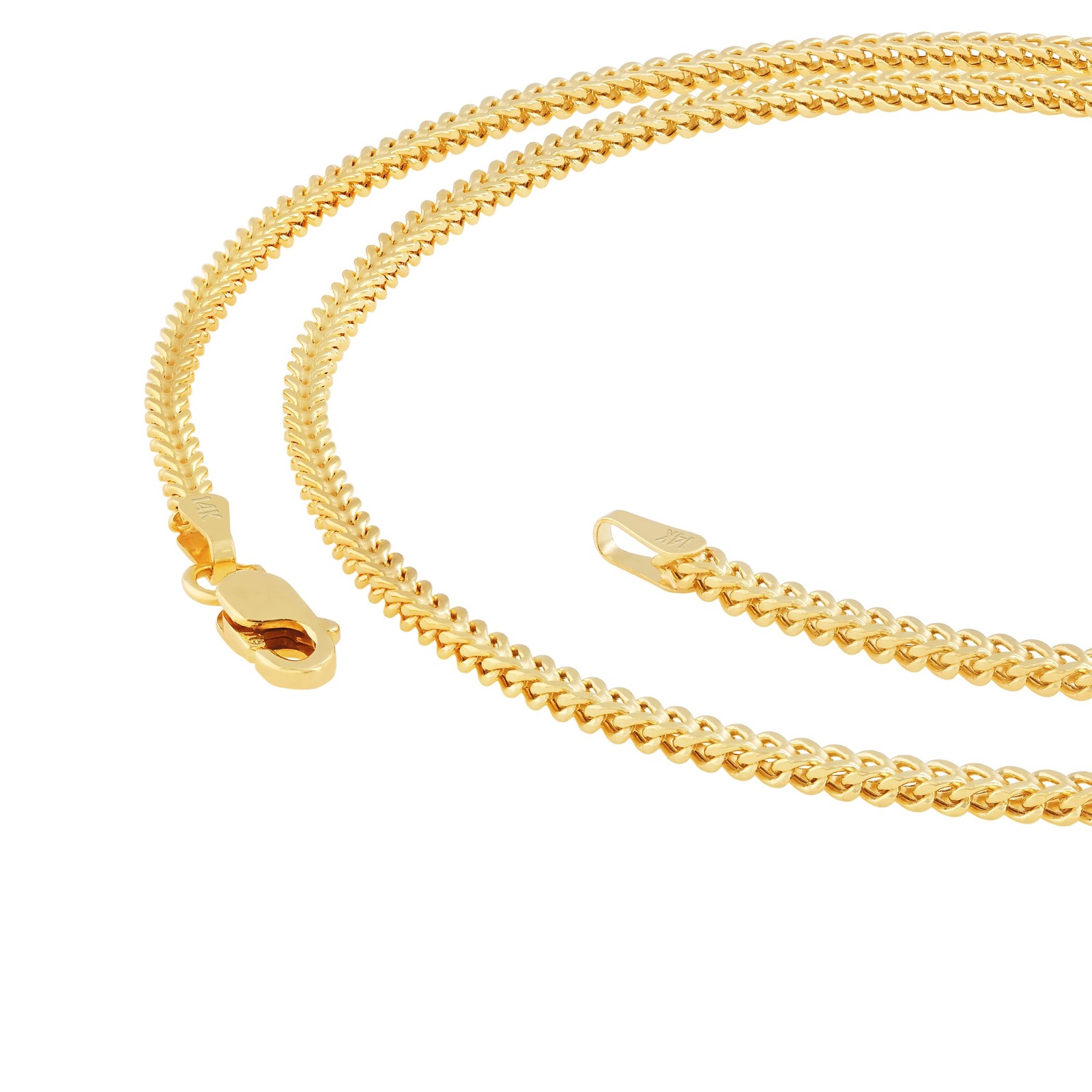 14K Yellow Gold 1.5mm Franco Box Wheat Spiga Chain Pendant Necklace 14″-24″