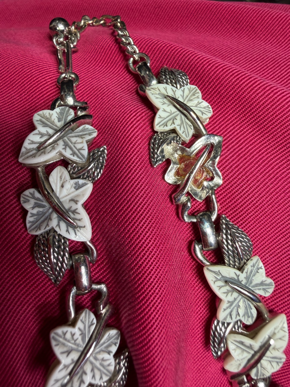 Vintage Boucher Necklace Bracelet Earrings Set White Leaf Silvertone Lot LX