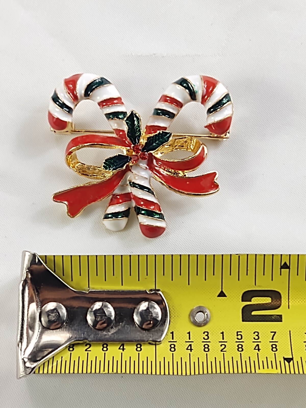 Christmas Holidays Double Candy Canes With Red Bow Brooch Pin Costume Jewelry